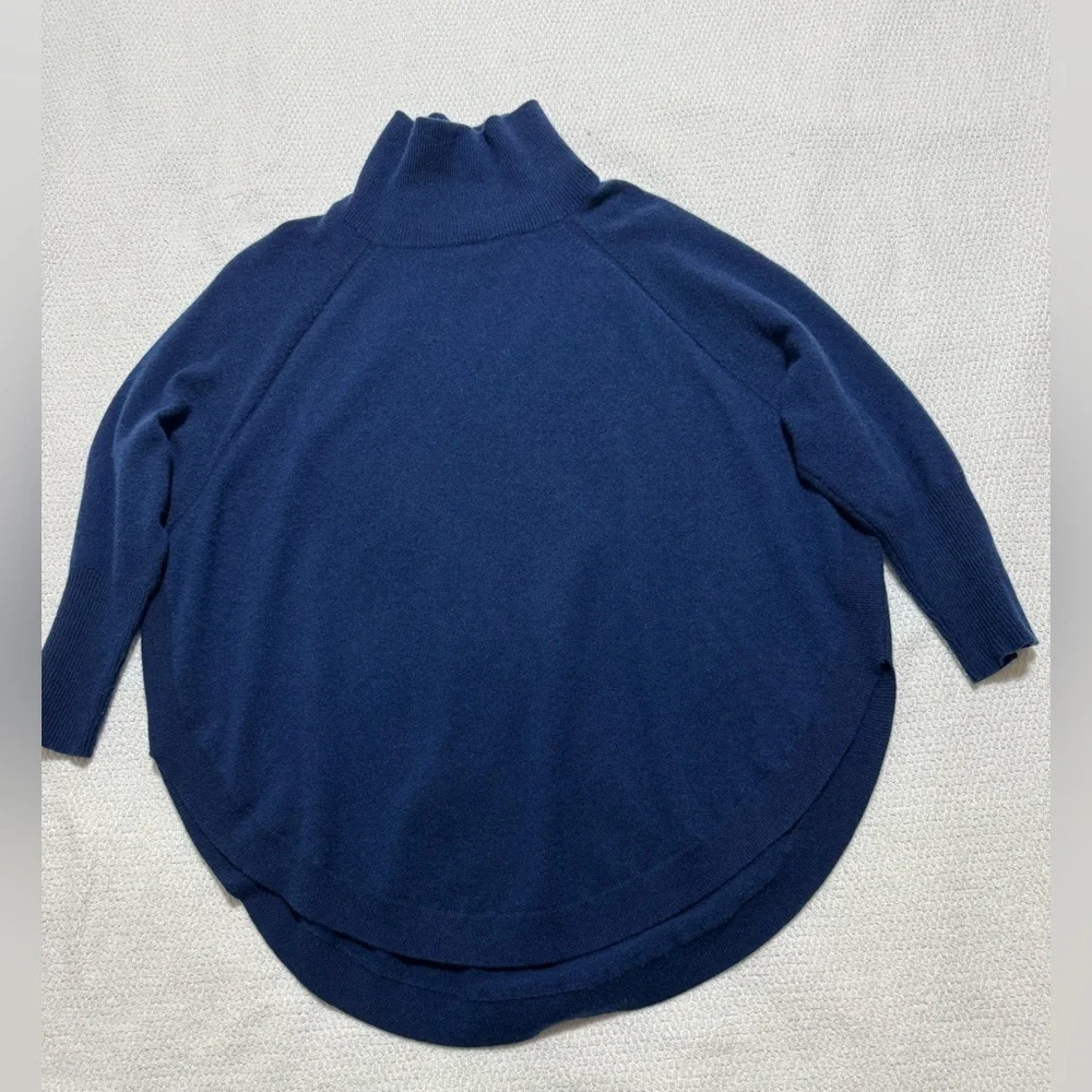 Magaschoni Cashmere Women S Navy Blue High Neck 3/4 Sleeve Oversized Sweater